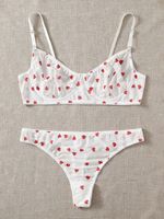 Nouvel ensemble de lingerie sexy en maille imprimée, blanc transparent, deux pièces, soutien-gorge push-up à armatures, respirant, écoresponsable, avec string