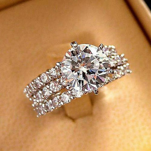 Ensemble de bagues à trois couches micro-pavées en diamant simulé pour femme, bijoux de demande en mariage - Product Image 1