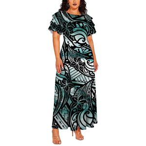 <span class=keywords><strong>Vestido</strong></span> de <span class=keywords><strong>Fiesta</strong></span> de Verano con Estampado Polinesio, Silueta de Sirena, Largo hasta el Suelo, de Seda de Leche Ecológica, Transpirable y Antiarrugas, con Mangas Cortas - Product Image 3