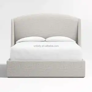 현대 호화스러운 가정 빛 저장 침대 기초 나무로 되는 직물 침대를 가진 호화스러운 침실 가구 덮개를 씌운 특대 침대 머리
