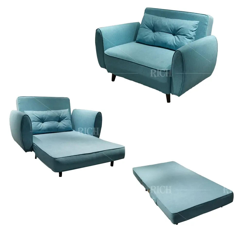 Platzsparendes Schlafs ofa Luxus KD Couch Bett Ausklappbare Couch Schaum Klapp blau Stoff Samt Klapp sofa Cum Bett