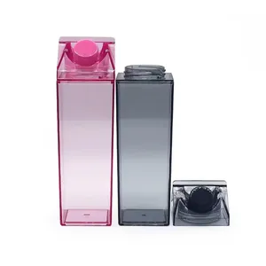 Bouteille d'eau en plastique carrée transparente réutilisable de 500 ml avec couvercle, anti-fuite, pour jus, idéale pour les fêtes, à boire directement, unisexe - Product Image 2