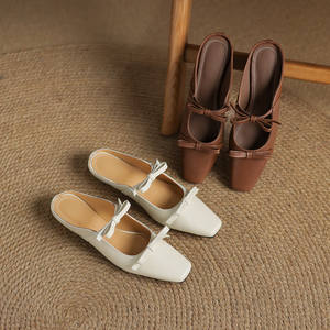 Summer Casual Open Toe Sandals <b>with</b> Double <b>Bows</b> Breathable Anti-Slippery Low Heel Square Toe Slip-On <b>Shoes</b> - Product Image 6