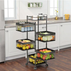 Venta al por mayor estante de metal de 5 niveles multicapa cesta de verduras de almacenamiento giratoria de 360 grados estante de cestas giratorio - Product Image 5