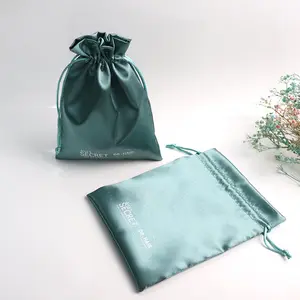 Luxury Promotion Reusable Virgin Hair Packaging Extension Silk Custom Dust Storage Pouch Satin Drawstring Bag With Logo