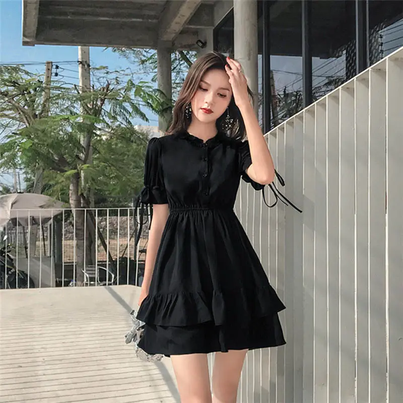 Hot Sale Frauen Kurzarm Solid Slim Kleid New Korean Style Sommer Elegant A-Linie Sexy Streetwear Einfache Kleider Casual Adults