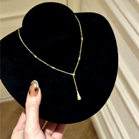 Collier pour femme en plaqué or 18 carats PVD, tendance 2026, moderne, classique, avec pendentif en zircon blanc, chaîne en Y, cadeau pour elle
