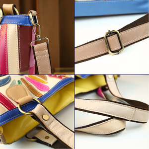 Sac fourre-tout vintage français de style nouveau, coloré, patchwork, perlé, en cuir véritable, grande capacité, pour femmes - Product Image 3