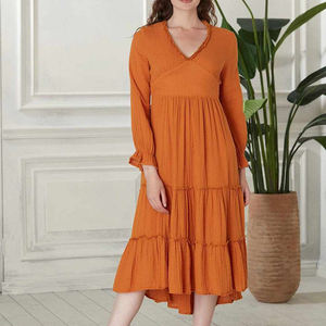 Robe d'été sans dos à col en V à fleurs sur mesure fabriquée par le fabricant, robe midi en coton luxueuse - Product Image 5