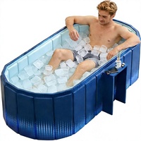 Baignoire rectangulaire pliable en PVC portable 1,5 m, baignoire pliable pour trempage, baignoire SPA japonaise bleue pour adultes, 1 personne, 30-39 gallons