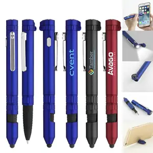 custom print Rainer 7-in-1 utility quest multi tool ball pen with Field Compass torch stylus mobile phone holder