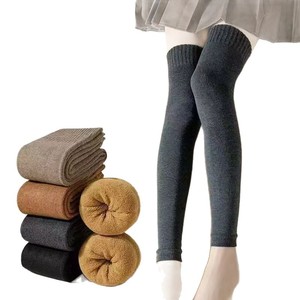 Women Knee Socks Solid Color Thermo Warm High Top Fleece Lined Anti Cold For Autumn Winter - Product Image 3
