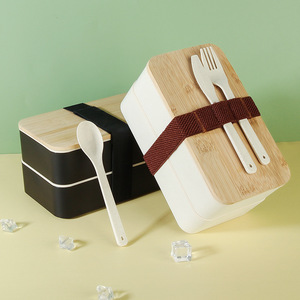 2 Layer Lunch Box Kids Bento Lunch Box With Bamboo Wood Lid