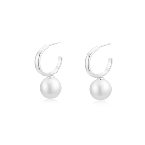 Amy Amy <b>Pearl</b> Hoop <b>Earrings</b> <b>Silver</b> Faux <b>Pearl</b> Round White Classic Women's Everyday Wear - Product Image 4