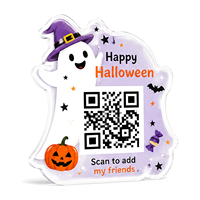 Letrero Acrílico Ligero Personalizado con Diseño de Fantasma y Calabaza de Halloween, con Código QR, para Decoración de Mesa, Pared o Ventana