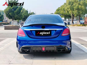 Style BS avec lèvre de séparateur de diffuseur de pare-chocs arrière en Fiber de carbone LED pour Mercedes Benz W205 C300 C43 C63 berline <span class=keywords><strong>2015</strong></span> + Kit de carrosserie - Product Image 3
