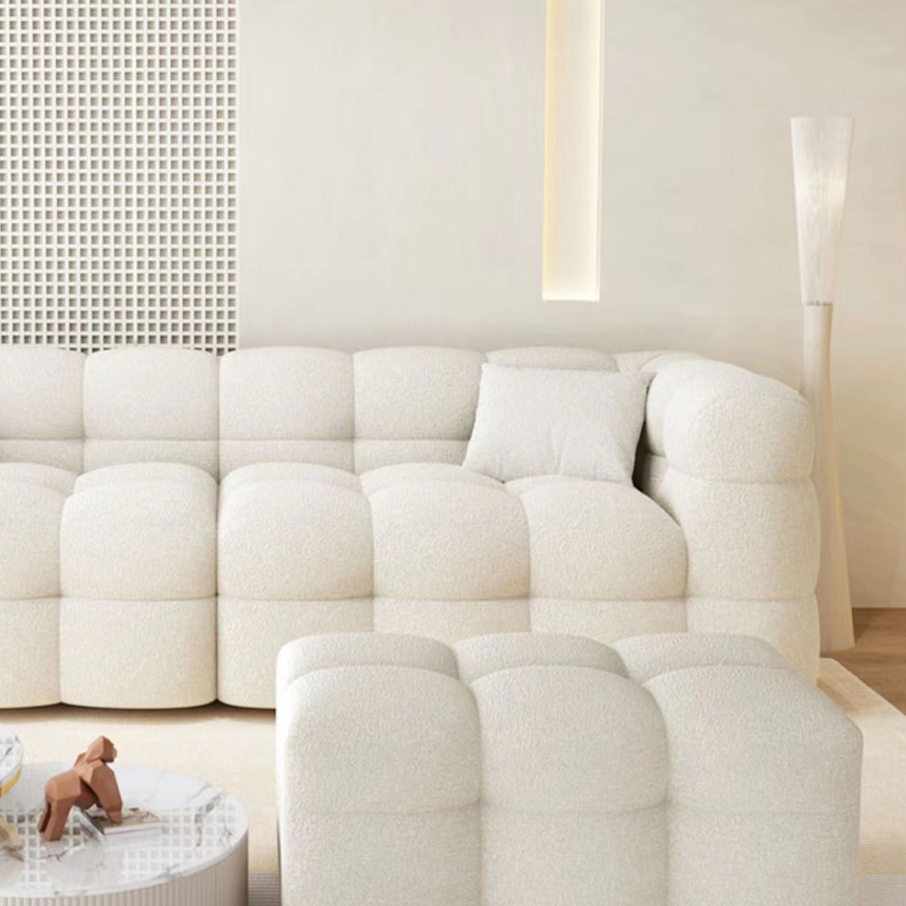 Living Room Sheepskin Settee Couch Teddy Fabric Boucle Sofa Fabric Lambskin