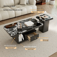 Mesa de Centro de Mármol con Ruedas y Cajones de Madera, Mesa de Té Moderna y Móvil de Lujo para Sala de Estar, Muebles para el Hogar