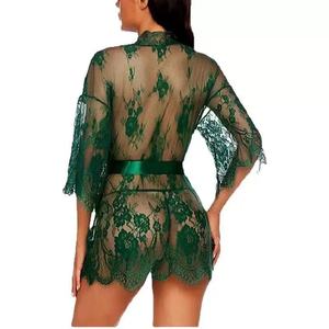 Sexy Lace Mesh Spandex/Nylon Herringbone Breathable Machine-Washable Nightgown Seductive Lingerie Cardigan Pajamas Women's - Product Image 5