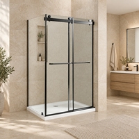 Cabine de douche coulissante rectangulaire OEM peu encombrante avec verre transparent et roulettes apparentes pour salles de bain de maisons de vacances