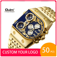 Personnalisez votre propre logo Oulm 9315 Montre à quartz fantaisie pour homme Bracelet en or de luxe 3 aiguilles Montres étanches pour homme Relojes Montre
