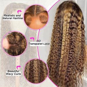 Perruque Lace Front Ombrée à Mèches, Cheveux Humains, Sans Colle, 13x6 HD, Blond <span class=keywords><strong>Miel</strong></span> 4/27, Ondulations Profondes - Product Image 2