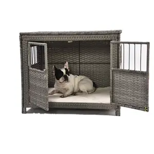 Double porte en rotin artificiel, en osier, pour animaux de compagnie, Cage, meubles pour animaux de compagnie, lit pour chien, niche, maison, vente en gros