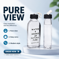 Bedruckte Klare Flache Glaswasserflasche mit Schwarzem Schraubverschluss Individuelles Logo Glasflasche für Tägliches Trinken von Getränken