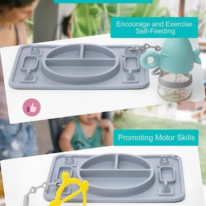 Napperon en plaque <span class=keywords><strong>de</strong></span> silicone pour bébé avec ventouses 4 attaches jouets pour bébés bambins et enfants bol en silicone <span class=keywords><strong>de</strong></span> qualité alimentaire tapis lavable au lave-vaisselle - Product Image 2