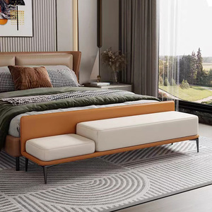 Nordic Bed End <strong>Bench</strong> <strong>Seat</strong> Lounge Large Fabric Ottoman Luxury <strong>Leather</strong> Solid Wood Frame Upholstery Ottoman <strong>Bench</strong> - Product Image 4