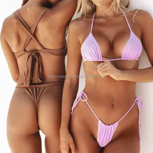 Traje de baño personalizado Mujeres OEM Traje de baño Venta caliente Color personalizado Trajes de baño Backless Bikini de dos piezas