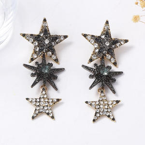 Exquisitos y lujosos pendientes de borlas con brillantes, pendientes largos con colgante de estrella, pendientes de pentagrama de acero inoxidable para mujer - Product Image 5