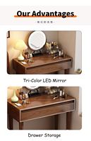 Table de toilette avec miroir, 80 cm, en bois d'hévéa, pour petite chambre et appartement, LED tricolore