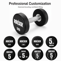 Set Dumbbell Berat Tetap Bulat Urethane dengan Logo Kustom Rouser Fitness untuk Latihan Kekuatan di Klub Kebugaran