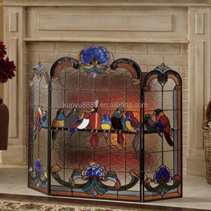Factory Directly Customize Tiffany Stained Glass Birds Glass Block Solid Durable Fireplace <b>Screen</b> for Decoration - Product Image 4