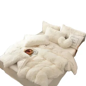 La trapunta della pelliccia del faux del velluto shaggy della peluche di inverno del letto solido all'ingrosso 4 pcs mette la lettiera