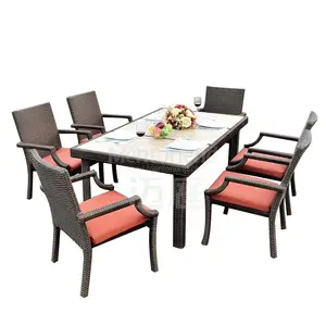 Made In China Cancun 7pcs Stone Top Outdoor Dining Table Set Garden Furniture