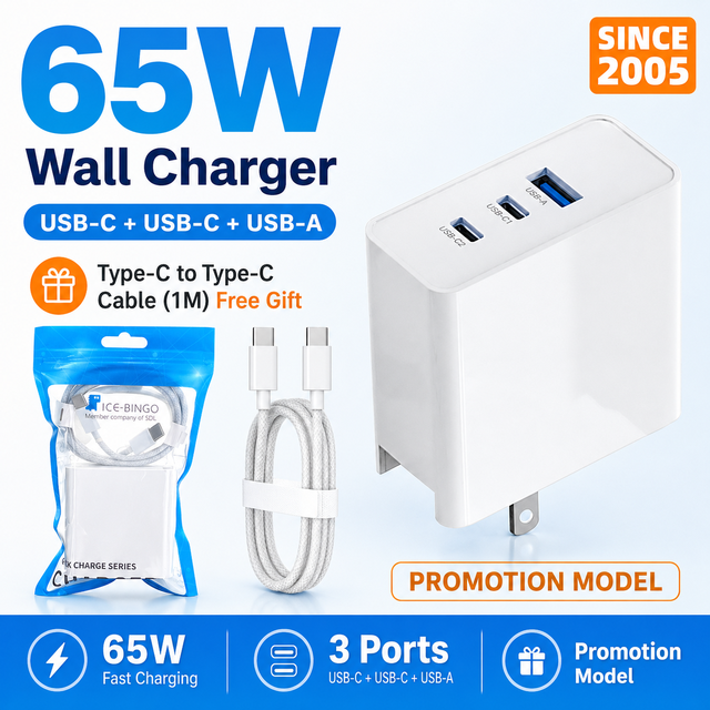 SDL Ready Stock 65W GaN PD QC3.0 Wall Charger Set 3 Port USB C USB C USB a Laptop Fast Charger with Type C Cable