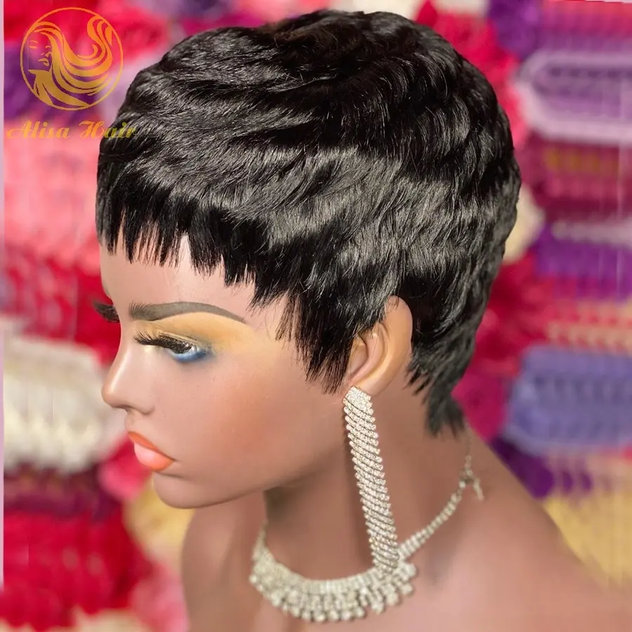 Fashion Lady Brazilian Human hair wigs Human Hair Full Machine Wig Short Pixie Cut Human hair wigs Hot Selling For Black Women