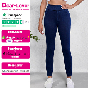 Dear-Lover Vente en gros Couleur unie <span class=keywords><strong>Taille</strong></span> <span class=keywords><strong>haute</strong></span> extensible Slim Fit Jeggings pour femme - Product Image 1