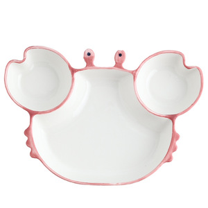 Adorable assiette à dîner pour enfants en céramique en forme de crabe de dessin animé divisé - Product Image 1