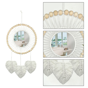 <span class=keywords><strong>Specchio</strong></span> rotondo macramè appeso a parete Boho decorazione <span class=keywords><strong>per</strong></span> la casa specchi decorativi da parete <span class=keywords><strong>per</strong></span> soggiorno decorazione camera da letto bambino asilo nido regalo - Product Image 2