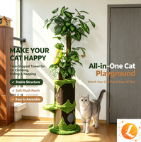 Arbre à chat surélevé avec plantes artificielles, griffoir double niveau, perchoir rembourré et niche douillette pour chat d'intérieur