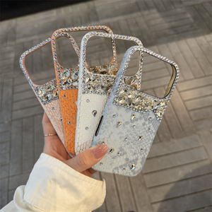Étui de téléphone en cuir <span class=keywords><strong>orange</strong></span> avec paillettes et diamants pour iPhone Air 17 16 Plus 12 13 14 15 Pro Max, coque de protection de luxe avec strass - Product Image 4