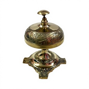 Cloche de réception élégante en laiton doré à motif floral, cloche à bouton décorative vintage pour hôtel, service, comptoir de restaurant, bureau - Product Image 1
