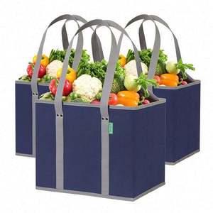 Sac de courses pliable réutilisable robuste, grand sac en non-tissé pliable à plat, sac d'épicerie, lot de 3 - Product Image 1