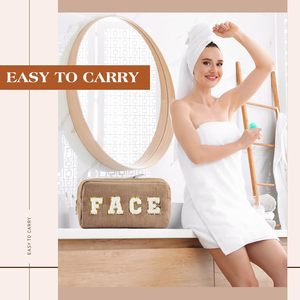 Preppy vá trang điểm túi vải nhung kẻ mỹ phẩm chăm sóc da Chenille thư xách tay dây kéo vệ sinh túi du lịch - Product Image 5