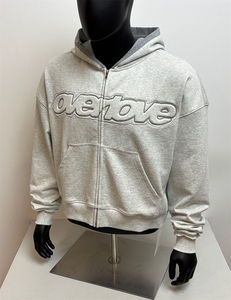 Topshow Tùy Chỉnh 3D Biểu Tượng Pháp Terry 100% Bông Quá Khổ Nặng Giảm Vai 3D Biểu Tượng Phun Thêu Zip up Áo - Product Image 1