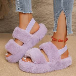 BSCI Smeta Sedex vendite calde della fabbrica Open Toe camera da letto da casa pantofole <span class=keywords><strong>con</strong></span> fascia elastica antiscivolo peluche da donna a casa scivola scarpe - Product Image 5