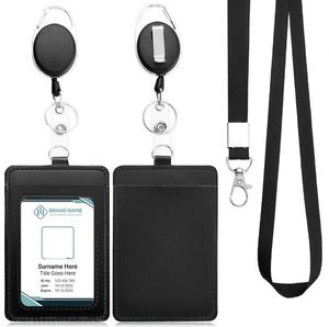 PU Leather Access Card <b>Holder</b> with Easy Pull Buckle Retractable <b>ID</b> Card <b>Holder</b> with Hanging Rope for Factory or Office Use - Product Image 3